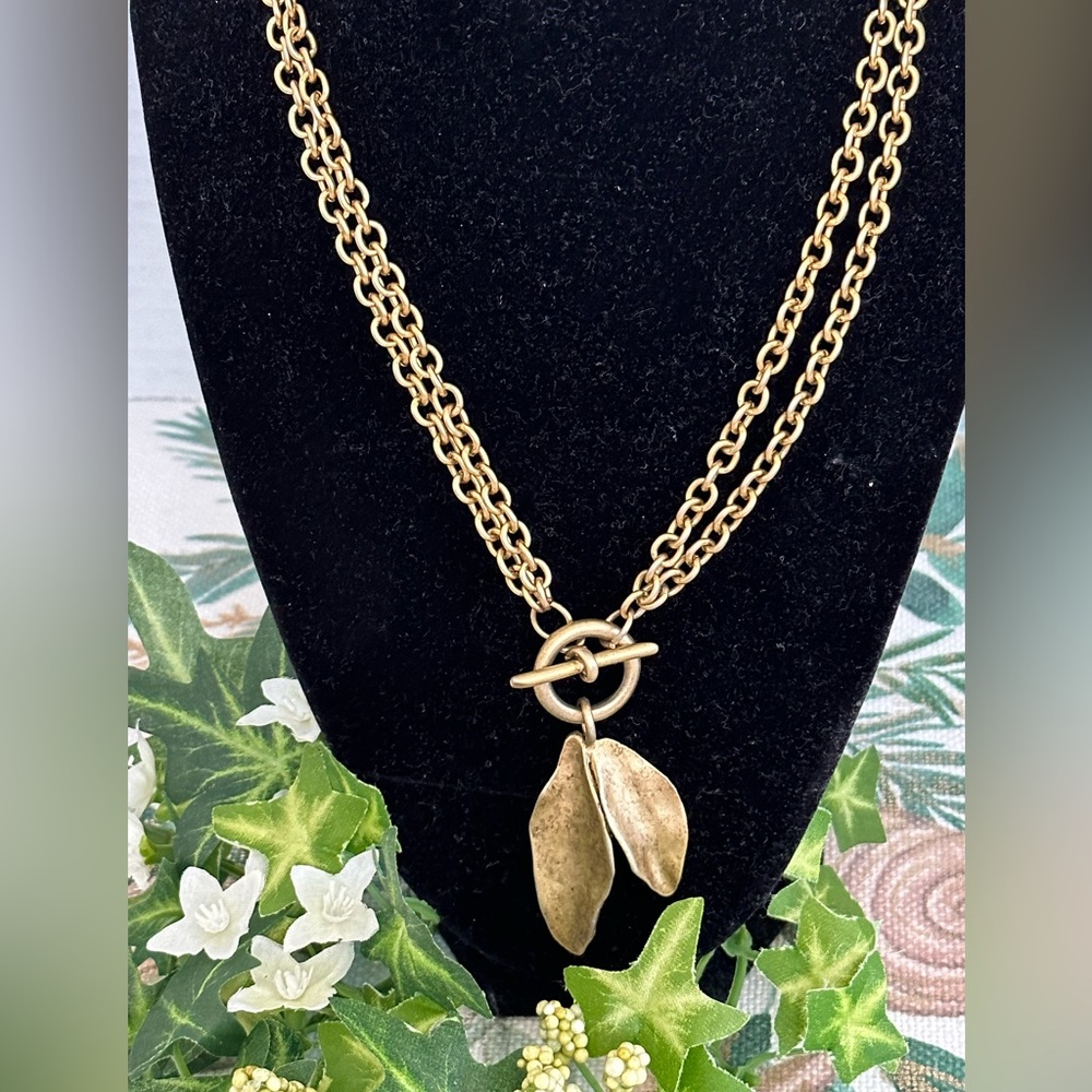 Turn Over Another Leaf Dual Strand Necklace in Burnished Gold